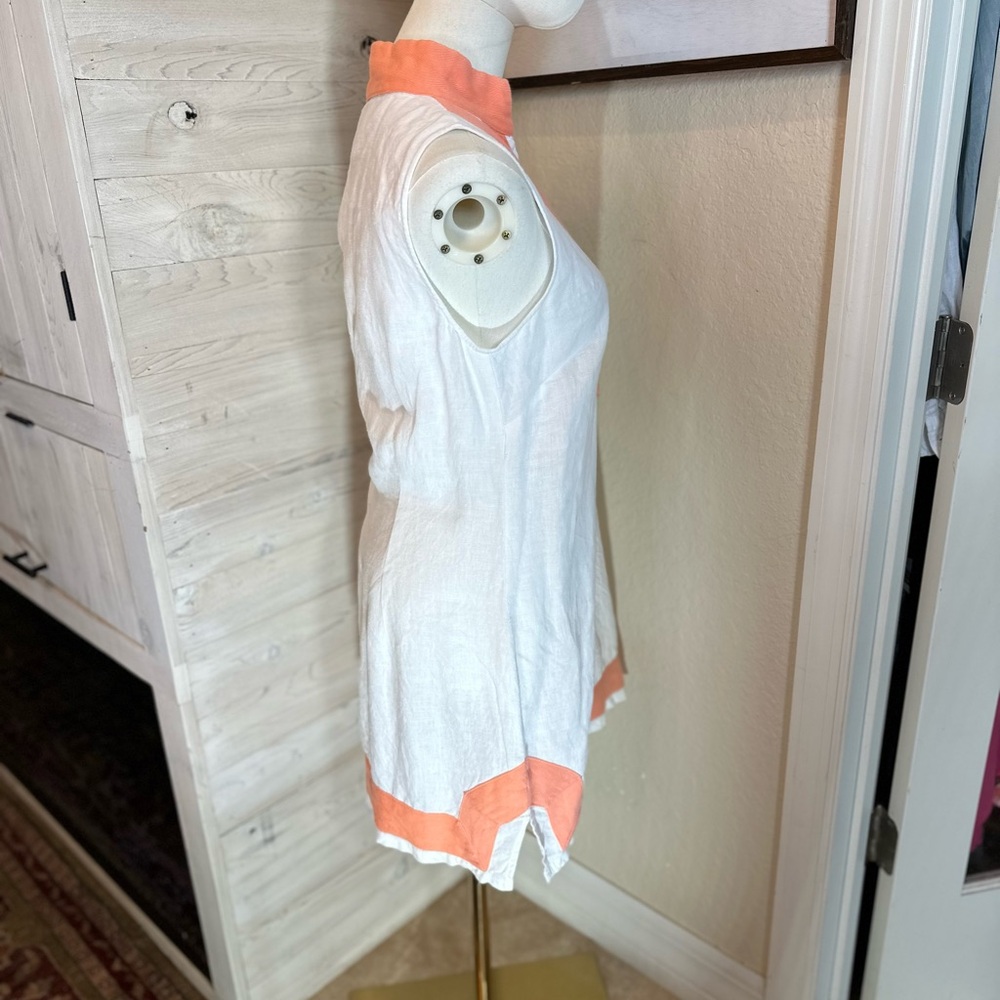 Sail to sable size Small white linen with‎ coral trim V-neck tunic/mini dress - Picture 6 of 12